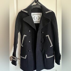 CHANEL Tweed Wool Black Wht Peacoat Jacket Coat 38 Small 4-6 Luxury HOST PICK 🎉